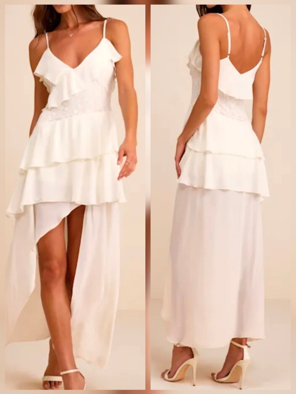 Lulus Brinna Ivory Ruffled Lace High-low Maxi Dress White - Size Small - NWT!